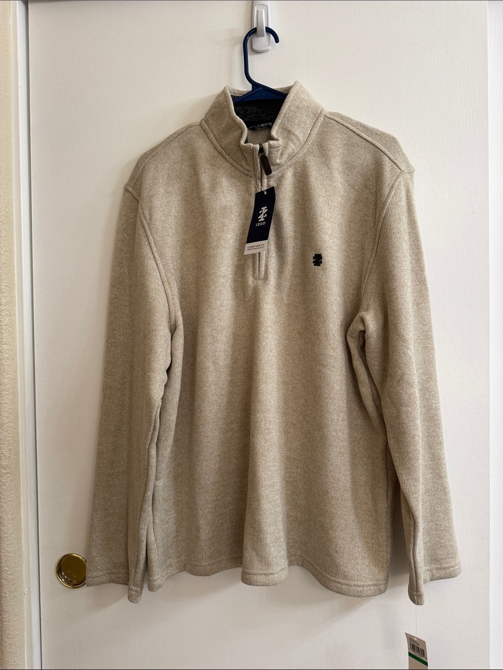 NWT- IZOD Quarter-Zip Fleece Pullover - Beige